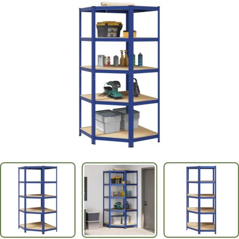 vidaXL Scaffale in acciaio e legno -  Mensola Angolare 5 Strati Blu in Acciaio e Legno Multistrato