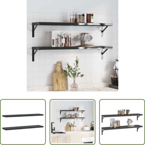 vidaXL Scaffale in acciaio inossidabile -  Mensole a Muro 2 pz 100x23,5x3 cm Nero in Acciaio Inossidabile