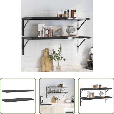 vidaXL Scaffale in acciaio inossidabile -  Mensole a Muro 2 pz 100x40x3 cm Nero in Acciaio Inossidabile
