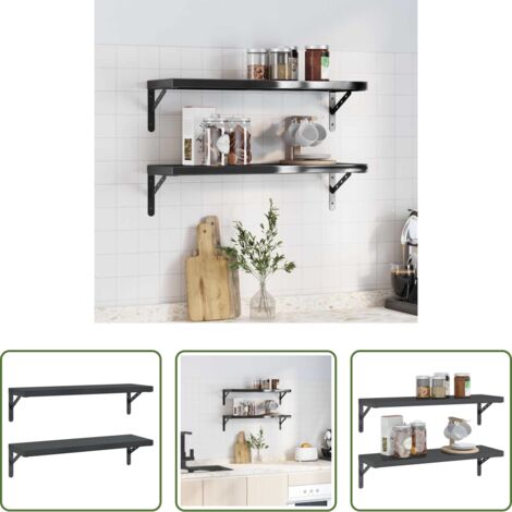 vidaXL Scaffale in acciaio inossidabile -  Mensole a Muro 2 pz 75x23,5 cm Nero in Acciaio Inossidabile