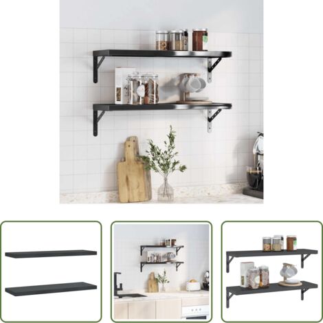 vidaXL Scaffale in acciaio inossidabile -  Mensole a Muro 2 pz 75x23,5x3 cm Nero in Acciaio Inossidabile