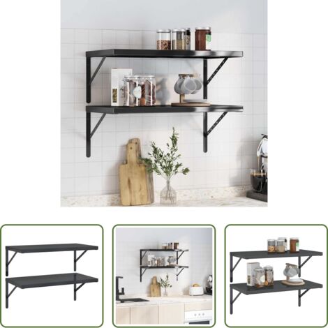 vidaXL Scaffale in acciaio inossidabile -  Mensole a Muro 2 pz 75x40 cm Nero in Acciaio Inossidabile