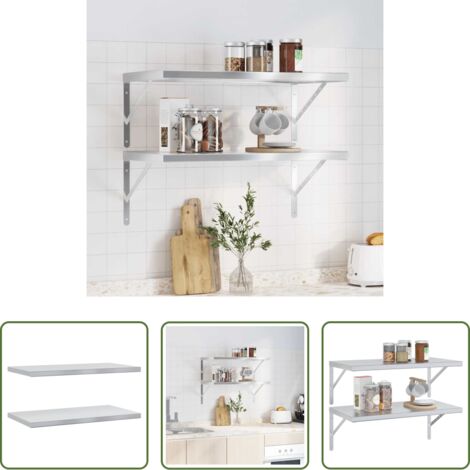 vidaXL Scaffale in acciaio inossidabile -  Mensole a Muro 2 pz 75x40x3 cm Argento in Acciaio Inossidabile