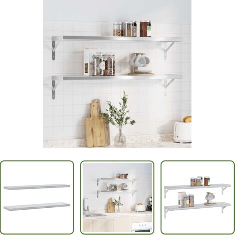 vidaXL Scaffale in acciaio inossidabile -  Mensole a Muro 2pz 100x23,5x3cm Argento in Acciaio Inossidabile