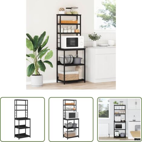 vidaXL Scaffale in acciaio -  Mensola da cucina Rovere Nero 60 x 40 x 168 cm
