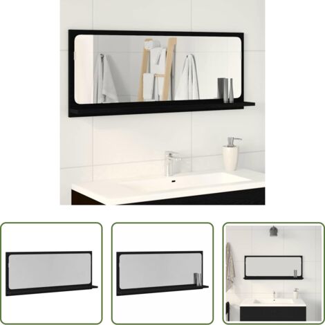 vidaXL Scaffale in legno -  Mensola Specchio con lo scaffale Rovere Nero 90 x 10,5 x 37 cm