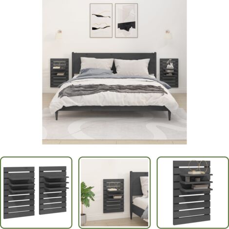 vidaXL Scaffale in legno -  Mensole da Letto a Parete 2 pz Grigio Legno Massello di Pino