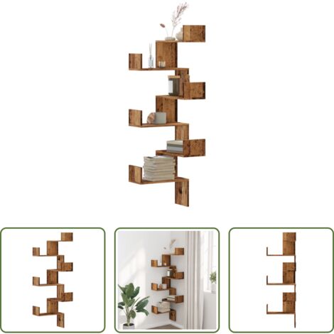 vidaXL Scaffale in legno -  Scaffale Angolare Muro Legno Antico 45x45x147 cm Multistrato