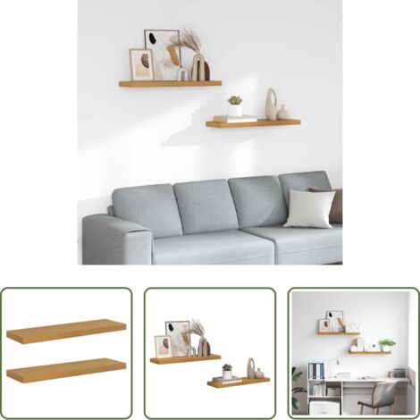 vidaXL Scaffale in legno -  Scaffale da parete 2 pcs Beige 90 x 23,5 x 4 cm