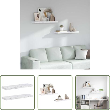 vidaXL Scaffale in legno -  Scaffale da parete 2 pcs Marmo Bianco 80 x 23,5 x 4 cm
