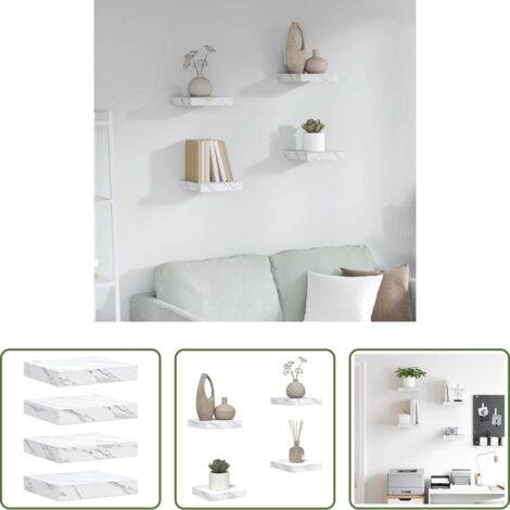 vidaXL Scaffale in legno -  Scaffale da parete 4 pcs Marmo Bianco 23 x 23,5 x 4 cm