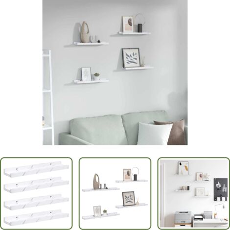 vidaXL Scaffale in legno -  Scaffale da parete 4 pcs Marmo Bianco 40 x 9 x 3 cm