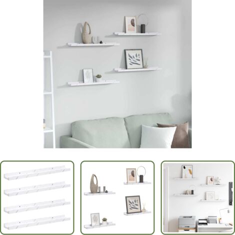 vidaXL Scaffale in legno -  Scaffale da parete 4 pcs Marmo Bianco 60 x 9 x 3 cm