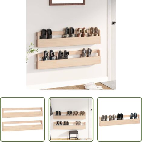 vidaXL Scaffale in legno -  Scarpiere a Parete 2 pz 110x9x23 cm Legno Massello di Pino