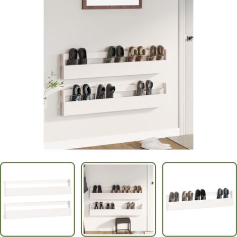 vidaXL Scaffale in legno -  Scarpiere a Parete 2pz Bianco 110x9x23cm Legno Massello di Pino