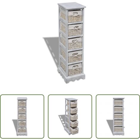 vidaXL Scaffale in legno -  Struttura in Legno con 5 Cestini Intrecciati Bianchi
