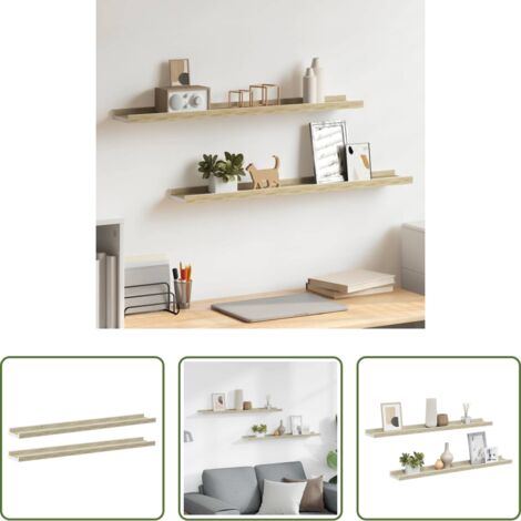 vidaXL Scaffale in mdf -  Mensole da Parete 2 pz Bianco e Rovere Sonoma 80x9x3 cm