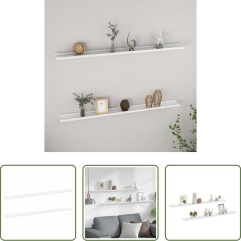 vidaXL Scaffale in mdf - Mensole da Parete 2 pz Bianco Lucido 115x9x3 cm