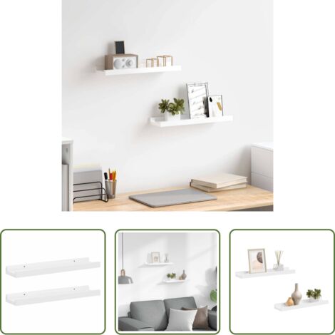 vidaXL Scaffale in mdf -  Mensole da Parete 2 pz Bianco Lucido 40x9x3 cm