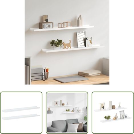 vidaXL Scaffale in mdf -  Mensole da Parete 2 pz Bianco Lucido 80x9x3 cm