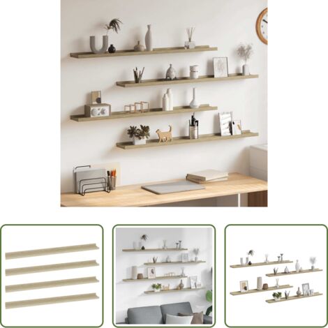 vidaXL Scaffale in mdf -  Mensole da Parete 4 pz Rovere Sonoma 100x9x3 cm