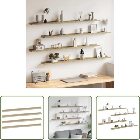 vidaXL Scaffale in mdf -  Mensole da Parete 4 pz Rovere Sonoma 115x9x3 cm