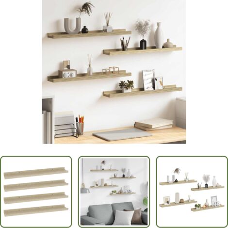 vidaXL Scaffale in mdf -  Mensole da Parete 4 pz Rovere Sonoma 60x9x3 cm