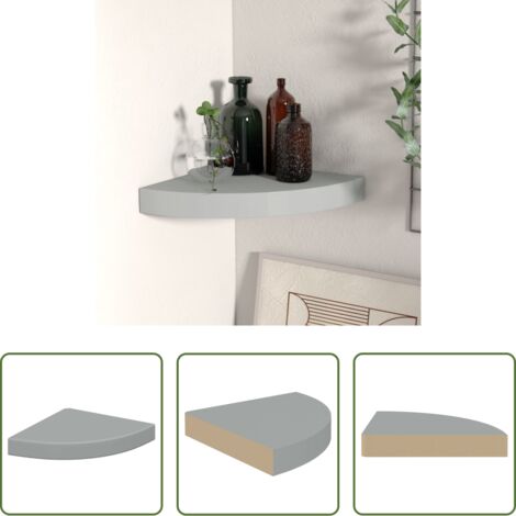 vidaXL Scaffale in mdf -  Scaffale Angolare a Parete Grigio 25x25x3,8 cm in MDF