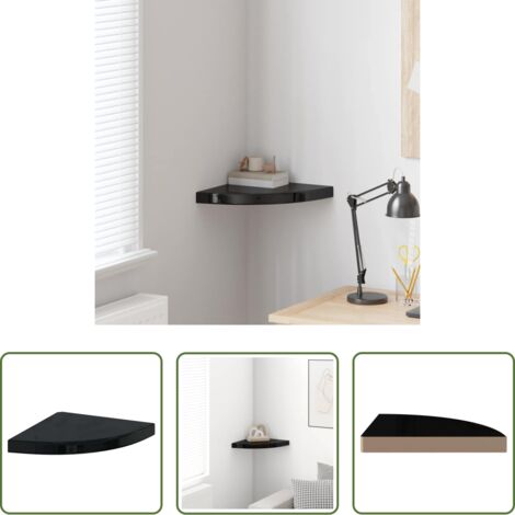 vidaXL Scaffale in MDF -  Scaffale Angolare a Parete Nero Lucido 35x35x3,8 cm in MDF