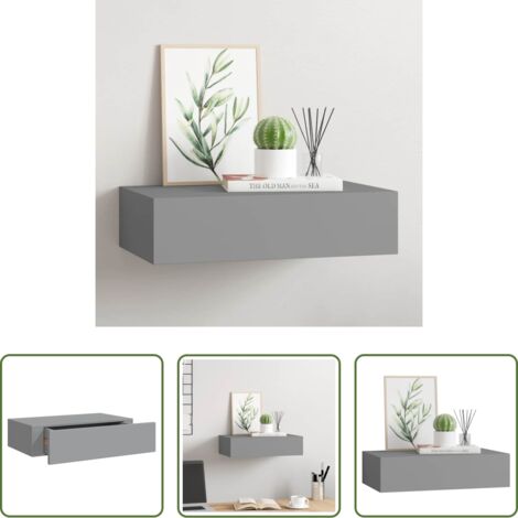 vidaXL Scaffale in mdf -  Scaffale con Cassetti da Parete Grigio 40x23,5x10 cm in MDF