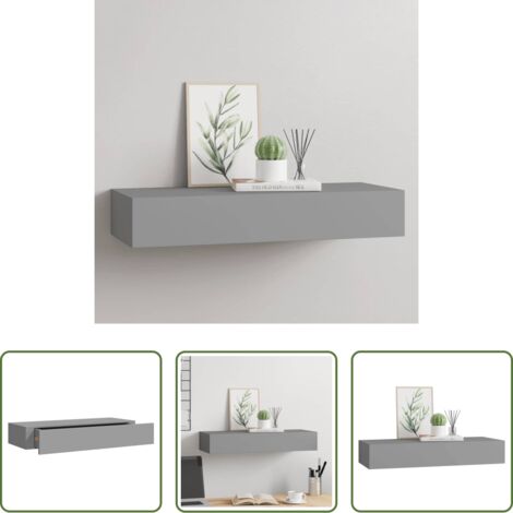 vidaXL Scaffale in mdf -  Scaffale con Cassetti da Parete Grigio 60x23,5x10 cm in MDF