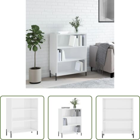 vidaXL Scaffale in metallo -  Scaffale Bianco Lucido 69,5x32,5x90 cm in Legno Multistrato