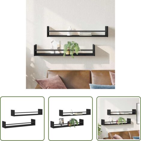 vidaXL Scaffale in metallo -  Scaffale da parete 2 pcs Rovere Nero 80 x 16 x 14 cm