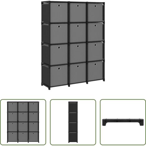 vidaXL Scaffale in tessuto -  Mensola con 12 Scatole a Cubo Nera 103x30x141 cm in Tessuto