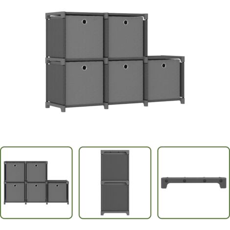vidaXL Scaffale in tessuto -  Mensola con 5 Vani a Cubo Scatole Grigia 103x30x72,5 cm Tessuto