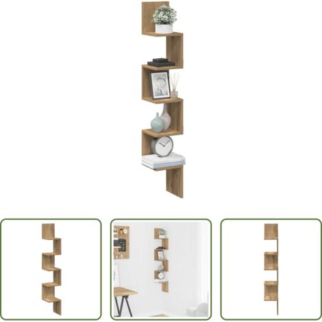 vidaXL Scaffale in Truciolato -  Scaffale Angolare Muro Artigianale 20x20x127,5 cm in Truciolato