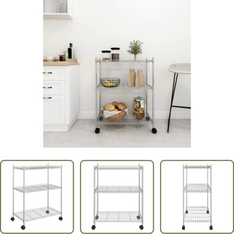 vidaXL Scaffale industriale -  Scaffale a 3 Livelli con Ruote 60x35x81 cm Cromato 150 kg