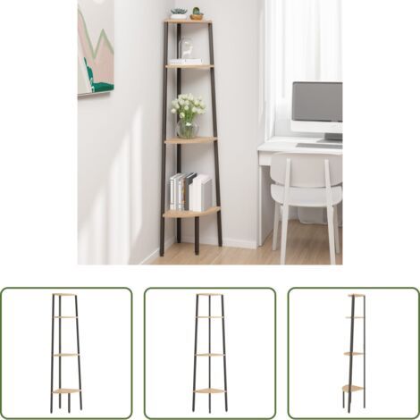 vidaXL Scaffale per casa - Scaffale angolare a 4 ripiani marrone chiaro e nero 45,5x31,5x150 cm