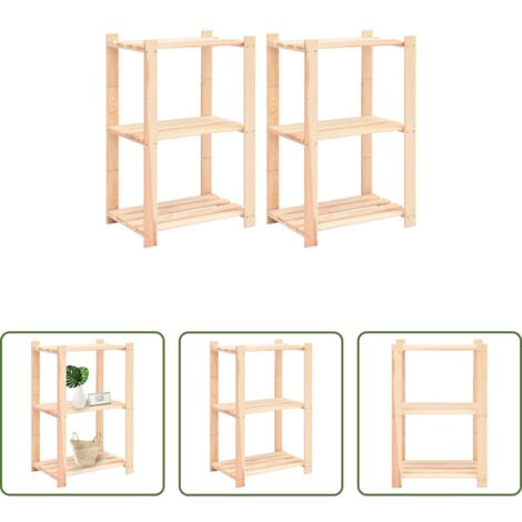 vidaXL Scaffale per casa -  Scaffali a 3 Livelli 2 pz 60x38x90 cm in Massello Pino 150 kg