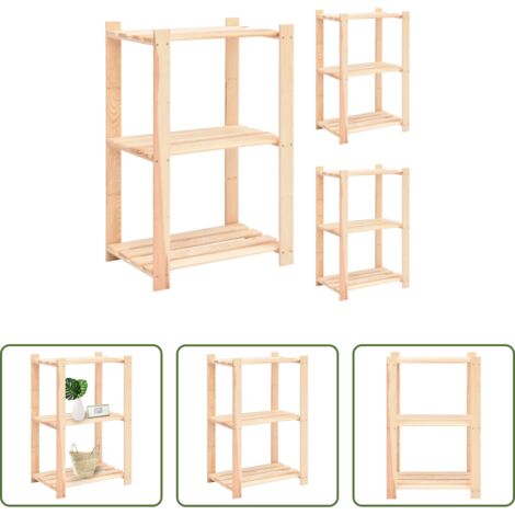 vidaXL Scaffale per casa -  Scaffali a 3 Livelli 3 pz 60x38x90 cm in Massello Pino 150 kg