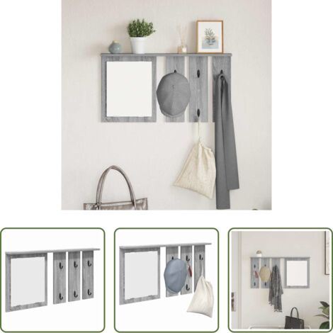 vidaXL Scaffale per ingresso - Appendiabiti a muro con specchio Grigio sonoma 85 x 10 x 45 cm