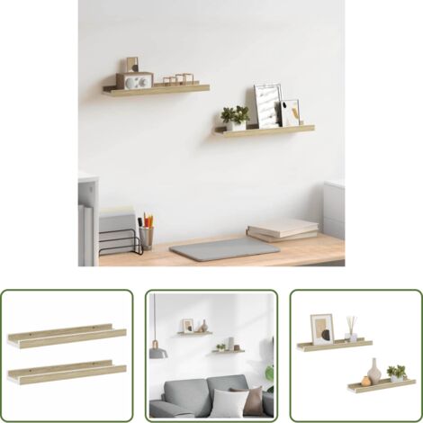 vidaXL Scaffale per interni -  Mensole da Parete 2 pz Bianco e Rovere Sonoma 40x9x3 cm