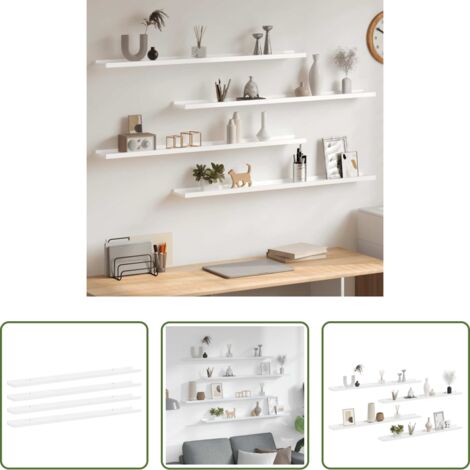vidaXL Scaffale per interni - Mensole da Parete 4 pz Bianco Lucido 100x9x3 cm