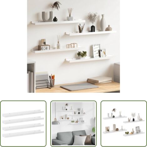vidaXL Scaffale per interni - Mensole da Parete 4 pz Bianco Lucido 60x9x3 cm