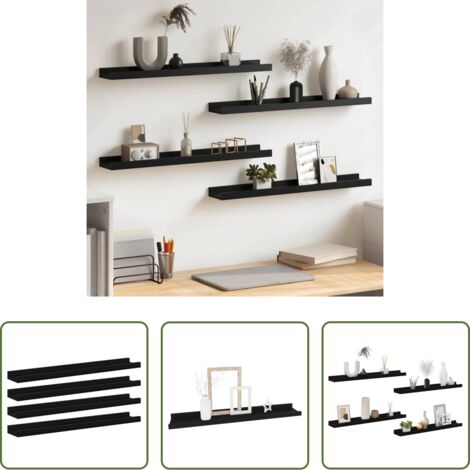 vidaXL Scaffale per interni -  Mensole da Parete 4 pz Nere 60x9x3 cm