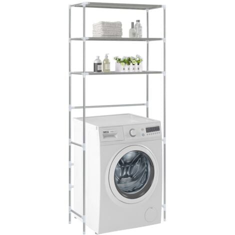 vidaXL Scaffale per Lavatrice con 3 Ripiani Argento 69x28x169 cm
