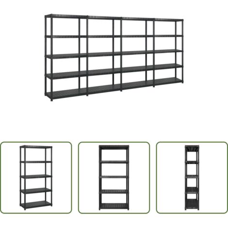 vidaXL Scaffale per piante -  Scaffale a 5 Ripiani Nero 340x40x185 cm in Plastica