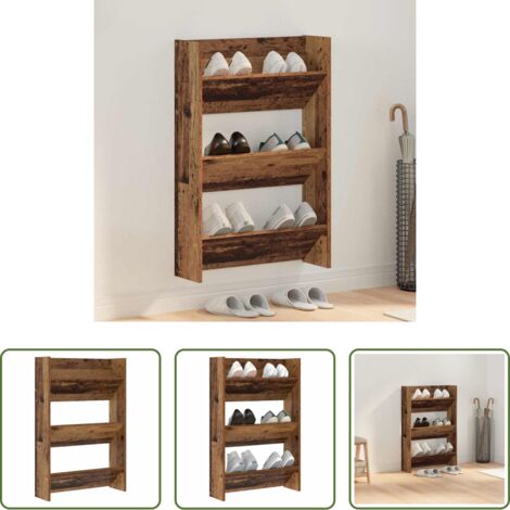 vidaXL Scaffale per scarpe -  Mobile per scarpe con lo scaffale Legno vecchio 60 x 18 x 90 cm