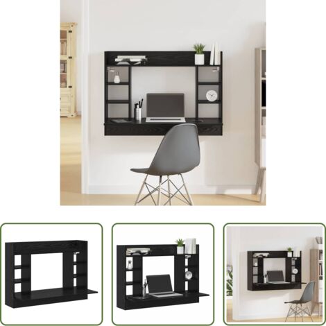 vidaXL Scaffale -  Scrivania a parete con lo scaffale Rovere nero 105 x 48 x 75 cm