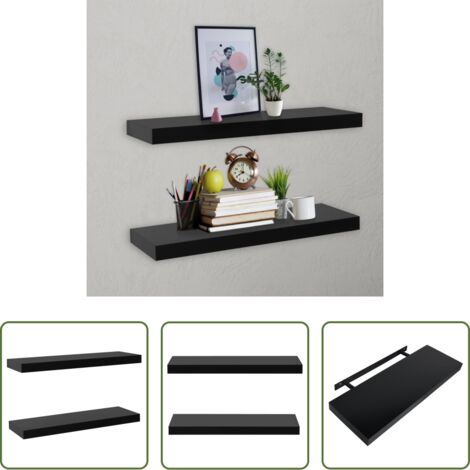 vidaXL Scaffali a muro -  Mensole a Muro Galleggianti 2 pz Nere 60x20x3,8 cm